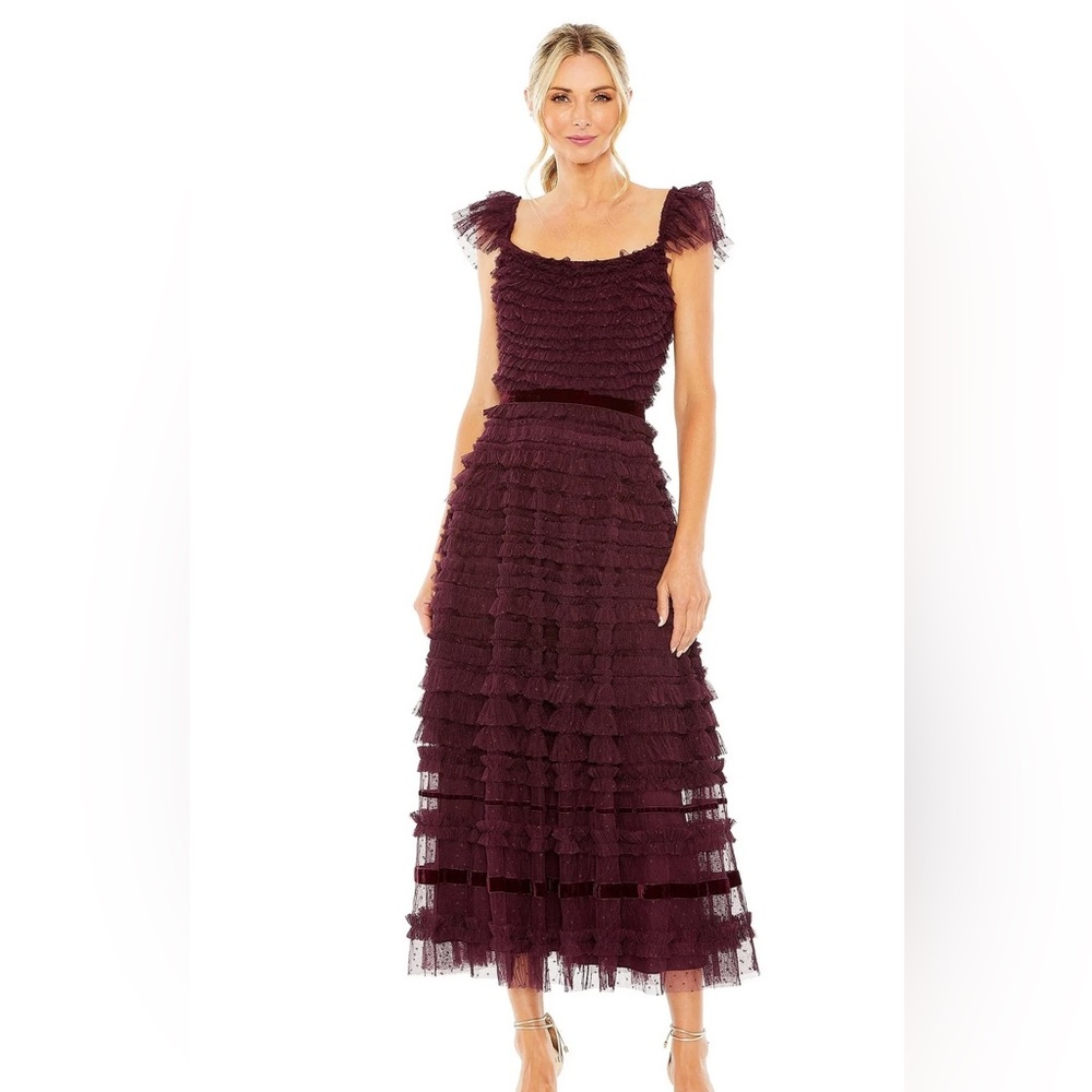 Elegant Burgundy Ruffle Dress